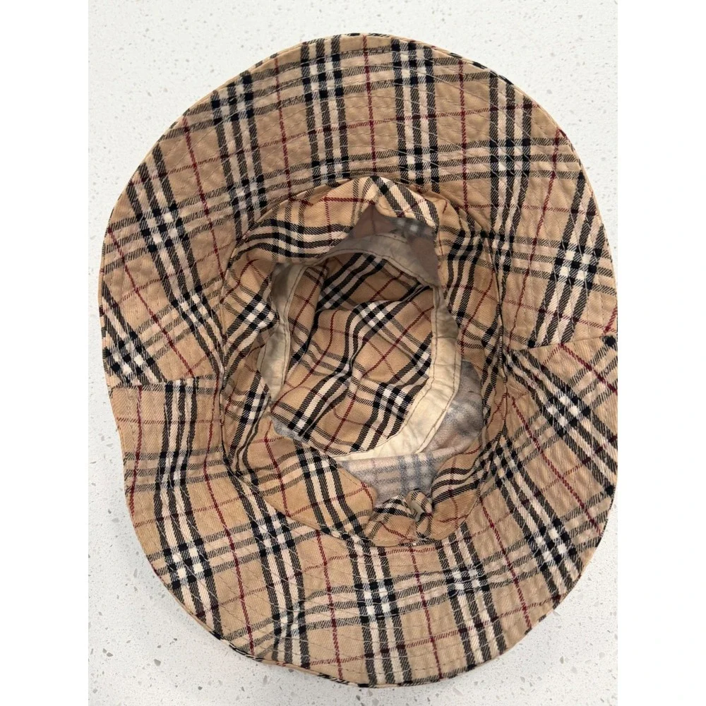 Burberry Style Bucket Hat Unisex XL Tan Plaid Excellent Streetwear Casual